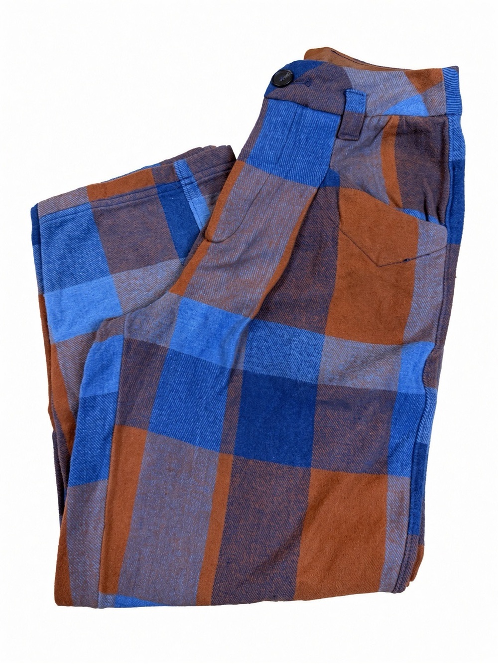 Free People Brecan High Rise Pleated Plaid Trousers Pants Orange Blue 2